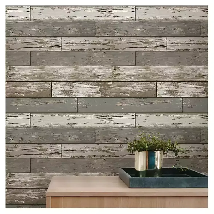 Kirklands Home Gray Reclaimed Wood Peel & Stick Wallpaper Best