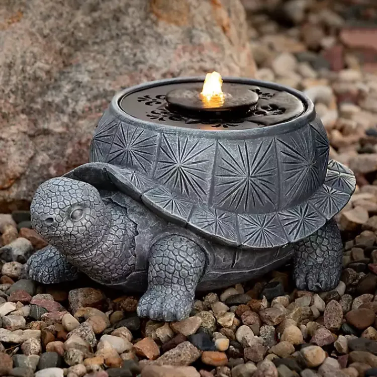 Kirklands Home Resin Tortoise Outdoor Fountain Gray