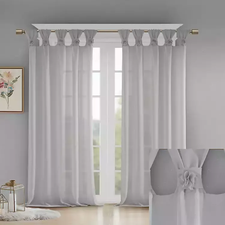 Kirklands Home Rosette Tab Top Curtain Panel, 63 in. Gray Hot