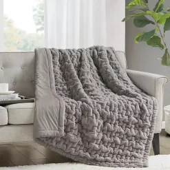 Blankets & Throws>Kirklands Home Ruched Faux Fur Throw Gray