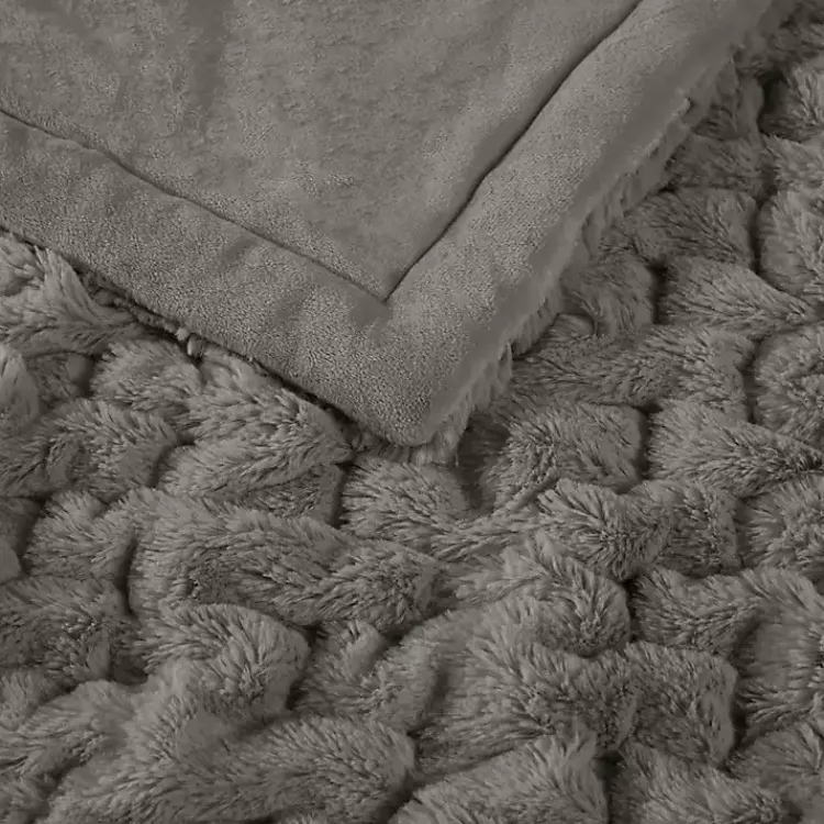 Blankets & Throws>Kirklands Home Ruched Faux Fur Throw Gray