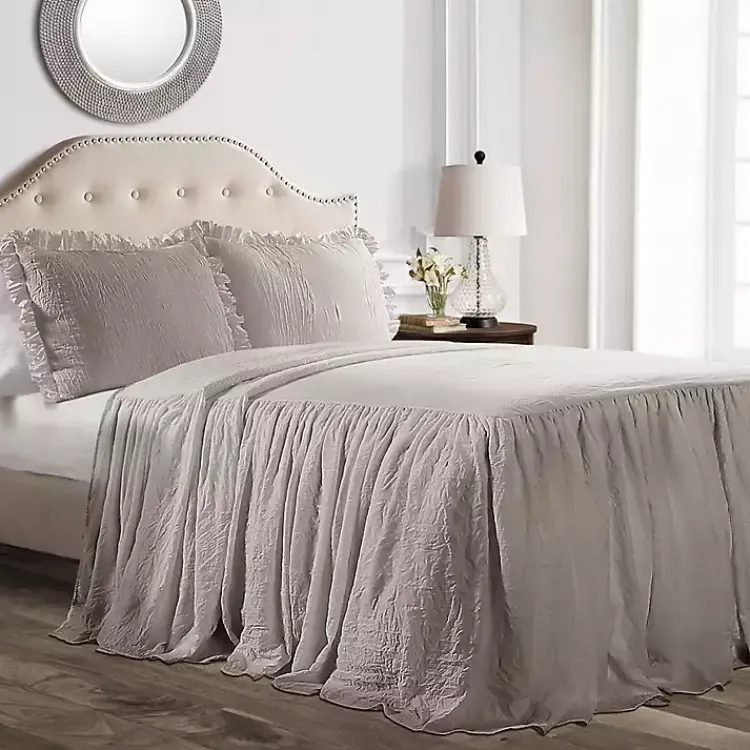 Kirklands Home Ruffle Skirt 3-pc. King Comforter Set Gray Outlet
