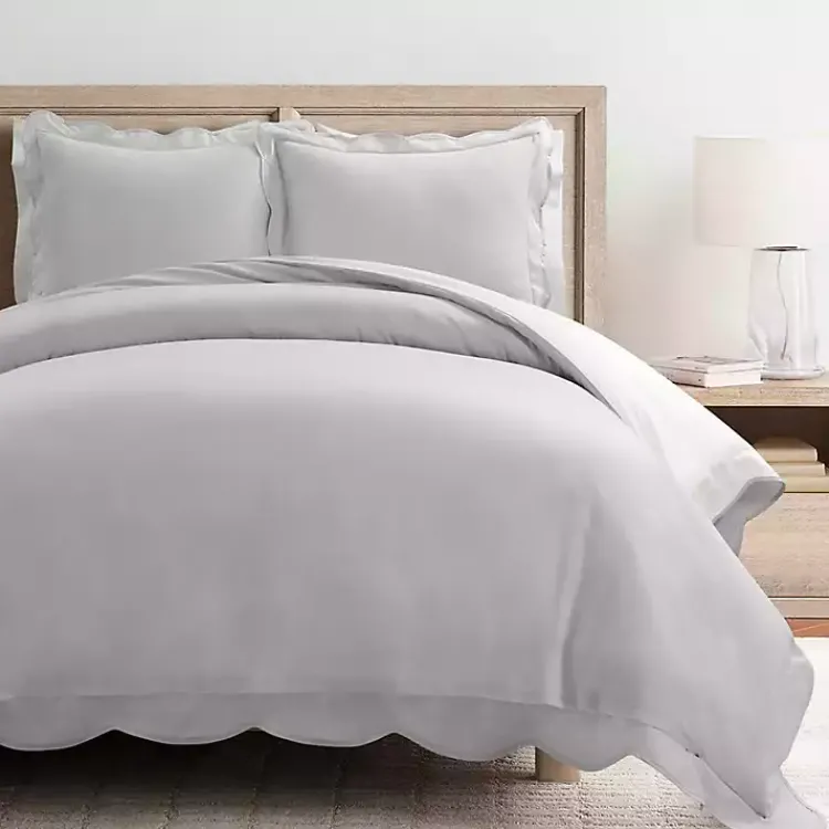 Kirklands Home Gray Scallop Edge 3-pc. King Duvet Cover Set Outlet