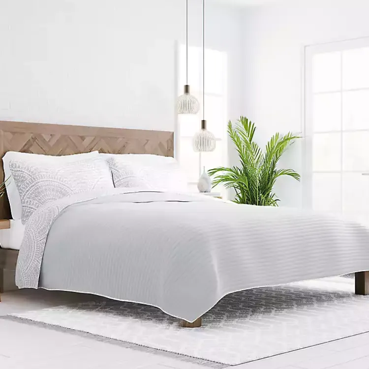 Kirklands Home Gray Scalloped Reversible 3-pc. King Quilt Set