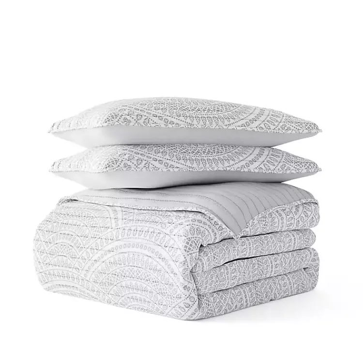Kirklands Home Gray Scalloped Reversible 3-pc. King Quilt Set