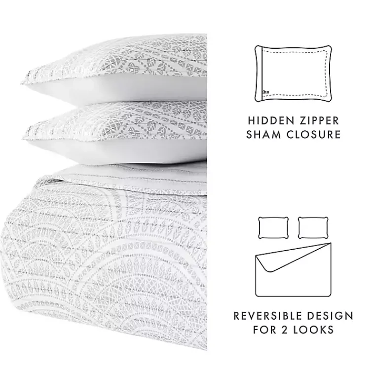 Kirklands Home Gray Scalloped Reversible 3-pc. King Quilt Set