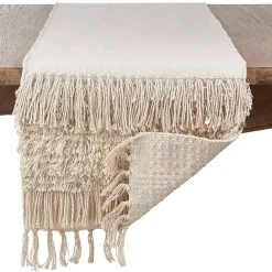Kirklands Home Gray Sequin Fringe Cotton Table Runner