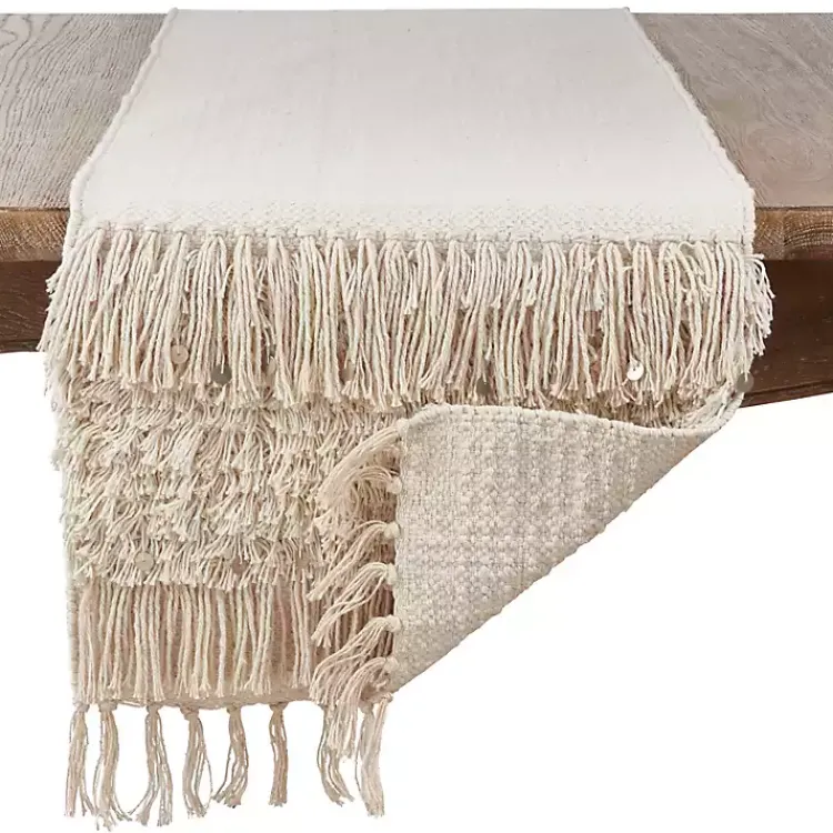 Kirklands Home Gray Sequin Fringe Cotton Table Runner