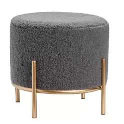 Kirklands Home Sherpa Upholstered Round Ottoman Gray