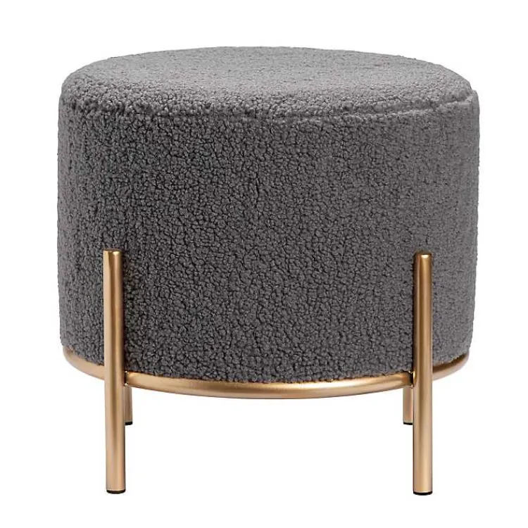 Kirklands Home Sherpa Upholstered Round Ottoman Gray