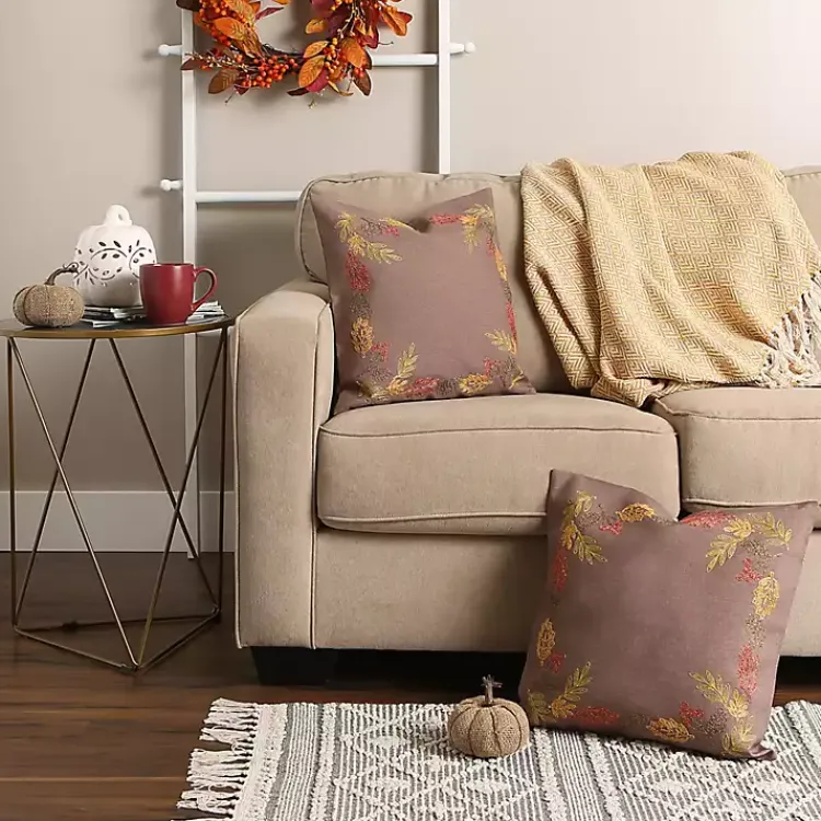 Fall>Kirklands Home Gray Shimmer Leaves 2-pc. Harvest Pillow Cover Set