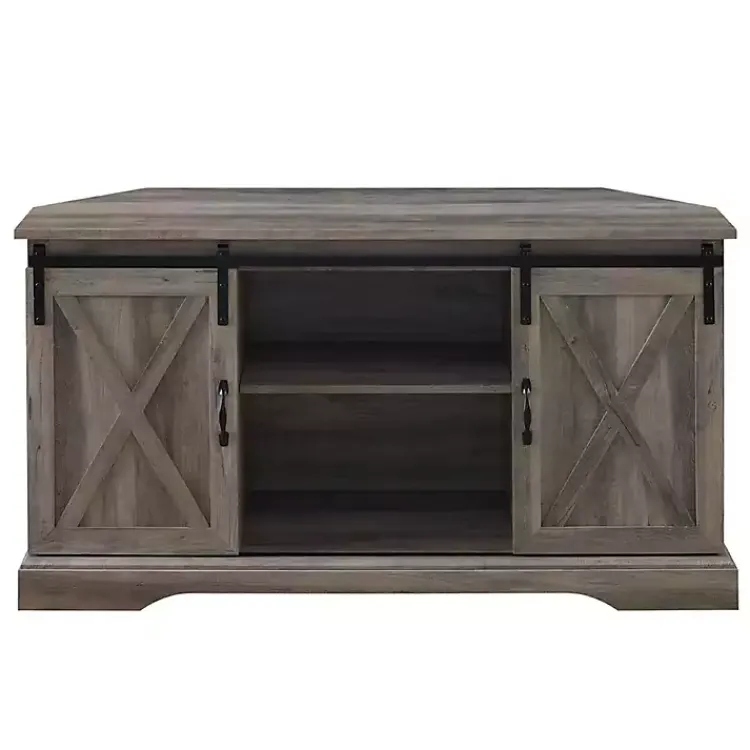 Kirklands Home Sliding Barn Doors Corner TV Stand Gray Best