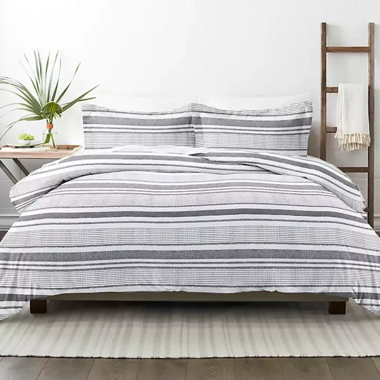 Kirklands Home Gray Soft Striped 3-pc. King Duvet Cover Set