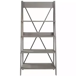 Kirklands Home Gray Solid Wood Ladder Bookshelf Clearance