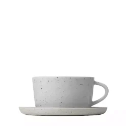 Kirklands Home Speckled Ceramic Mugs and Saucers, Set of 2 Gray Hot