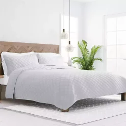 Kirklands Home Stitched Diamond 2-pc. Twin Quilt Set Gray New
