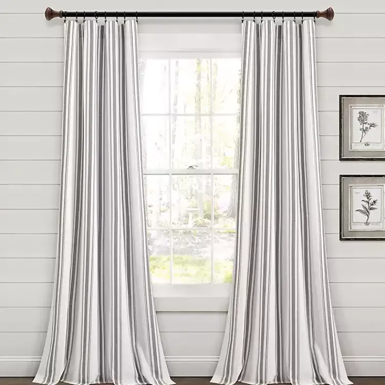 Kirklands Home Stripe Farmhouse Curtain Panel Set, 95 in. Gray Sale