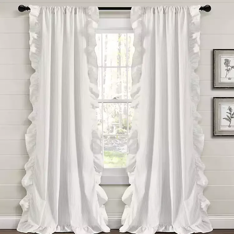 Kirklands Home Gray Stripe Ruffled Curtain Panel Set, 84 in.