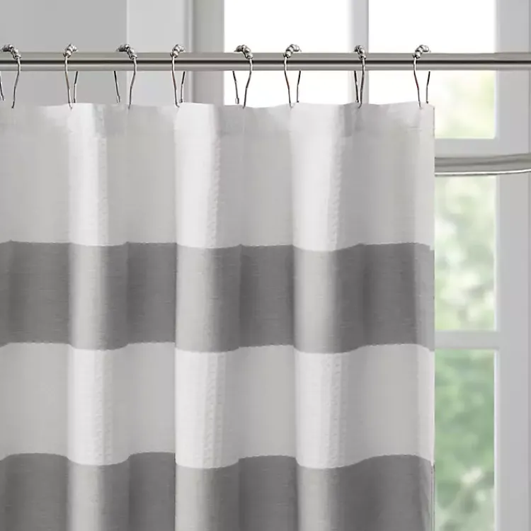 Kirklands Home Stripe Waffle Weave Shower Curtain Gray Sale