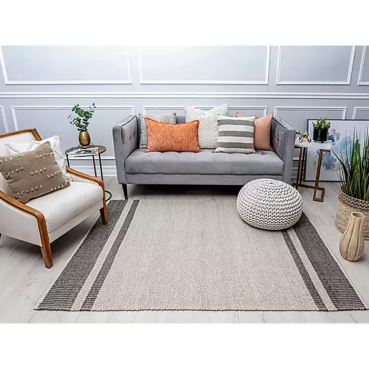 Kirklands Home Gray Striped Border Area Rug Sale
