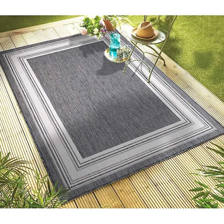Kirklands Home Gray Striped Border Outdoor Area Rug, 7x9 Hot