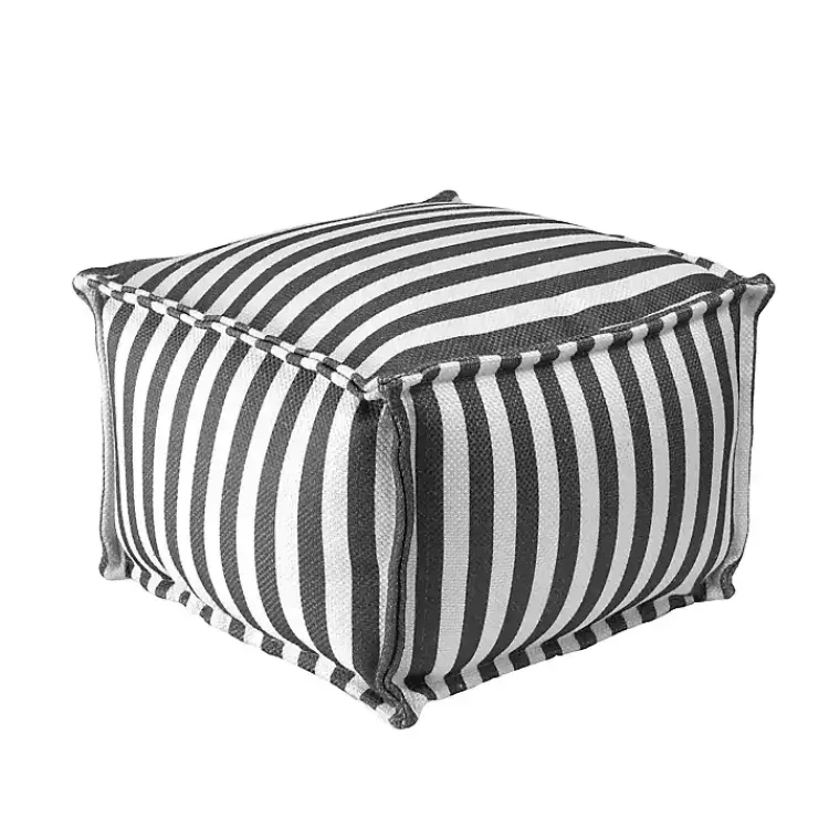 Kirklands Home Striped Outdoor Pouf Gray Best