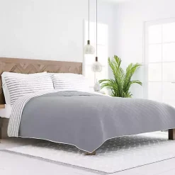 Kirklands Home Gray Striped Reversible 3-pc. Queen Quilt Set Outlet