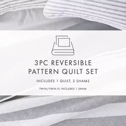 Kirklands Home Gray Striped Reversible 3-pc. Queen Quilt Set Outlet