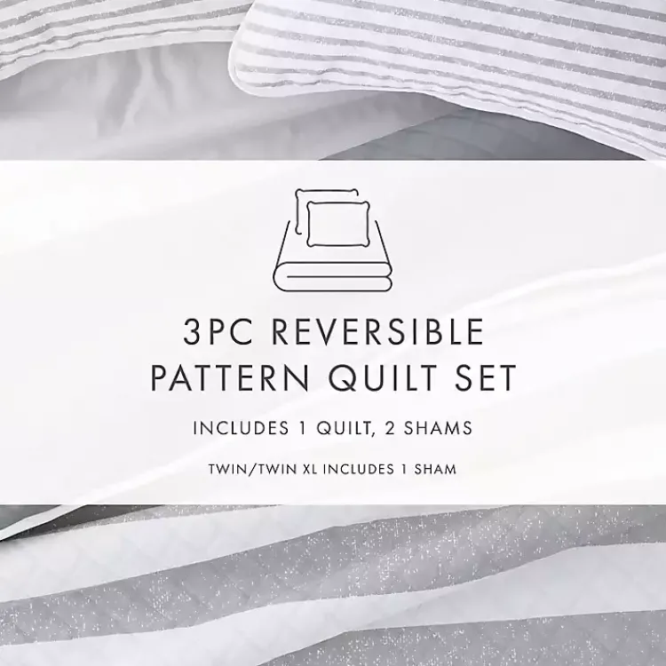 Kirklands Home Gray Striped Reversible 3-pc. Queen Quilt Set Outlet