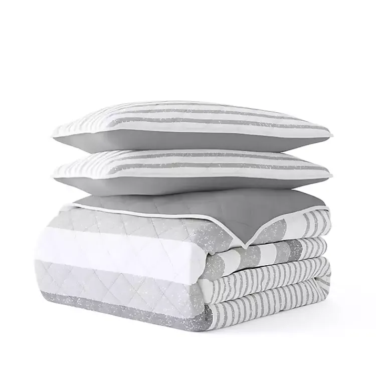Kirklands Home Gray Striped Reversible 3-pc. King Quilt Set Discount
