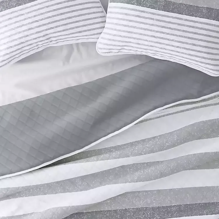 Kirklands Home Gray Striped Reversible 3-pc. King Quilt Set Discount