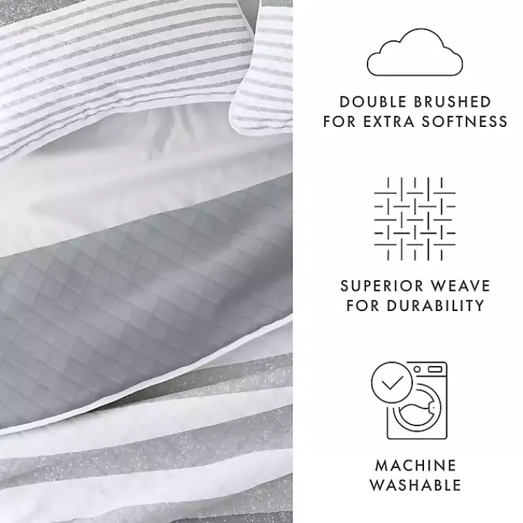 Kirklands Home Gray Striped Reversible 3-pc. King Quilt Set Discount