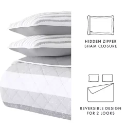 Kirklands Home Gray Striped Reversible 3-pc. King Quilt Set Discount
