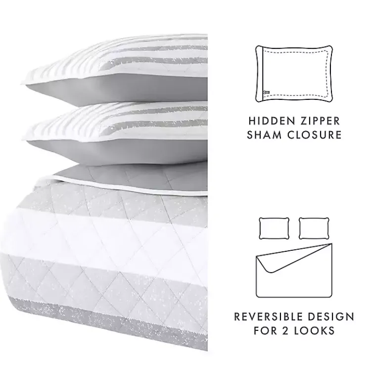 Kirklands Home Gray Striped Reversible 3-pc. King Quilt Set Discount