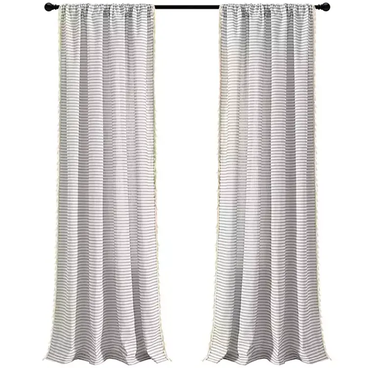Kirklands Home Gray Striped Tassel Curtain Panel Set, 84 in. Discount
