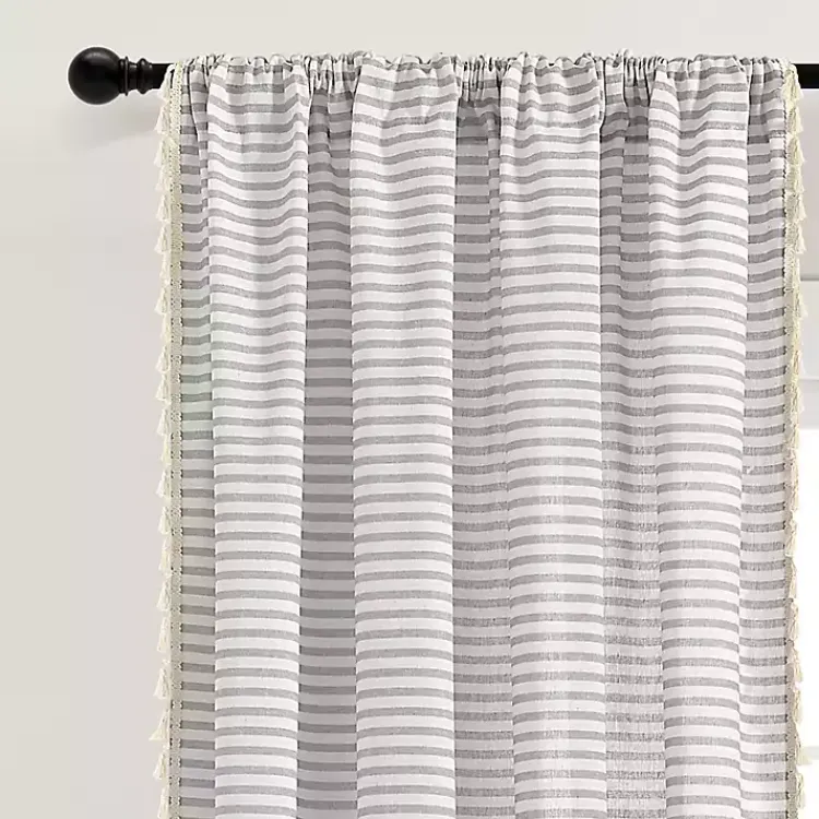 Kirklands Home Gray Striped Tassel Curtain Panel Set, 84 in. Discount