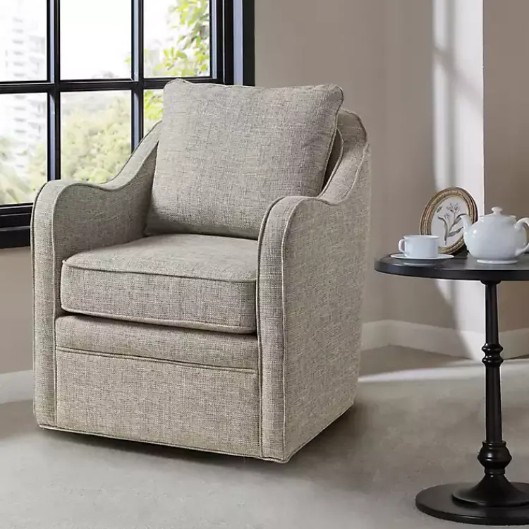 Kirklands Home Swivel Upholstered Wide Seat Accent Chair Gray