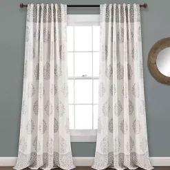 Kirklands Home Gray Teardrop Leaves Curtain Panel Set, 95 in. Online