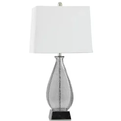 Kirklands Home Gray Textured Glass and Silver Table Lamp Ivory Clearance
