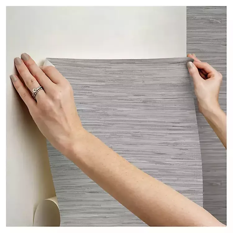 Kirklands Home Textured Grassweave Peel & Stick Wallpaper Gray New