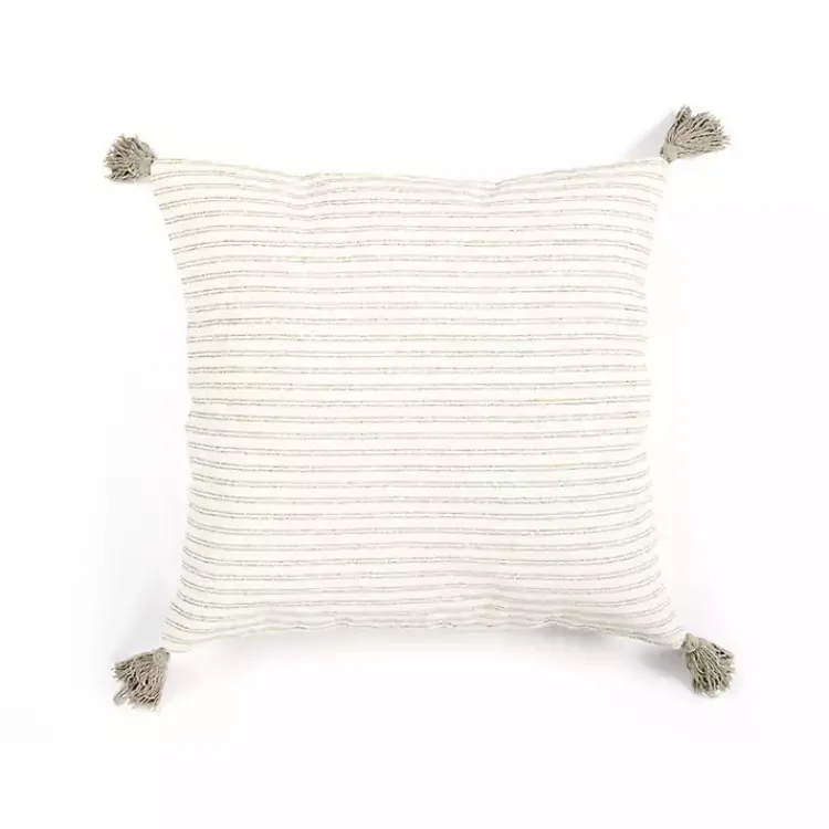 Pillows>Kirklands Home Gray Thin Woven Stripe Tassel Pillow