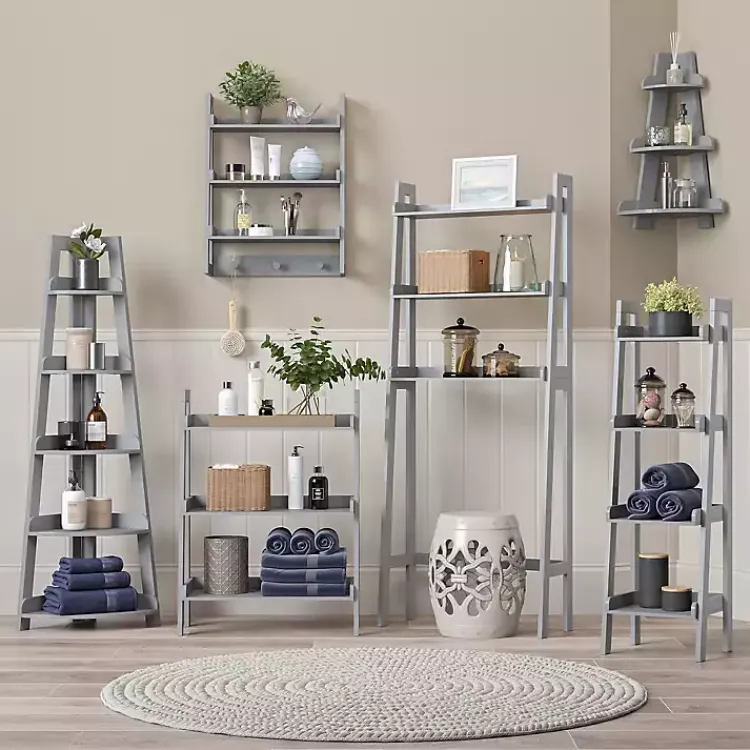 Kirklands Home Gray 5-Tier Corner Ladder Bookshelf Clearance