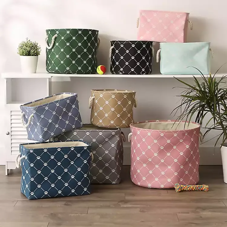 Baskets & Boxes>Kirklands Home Trellis Paw Print Storage Basket, 14 in. Gray