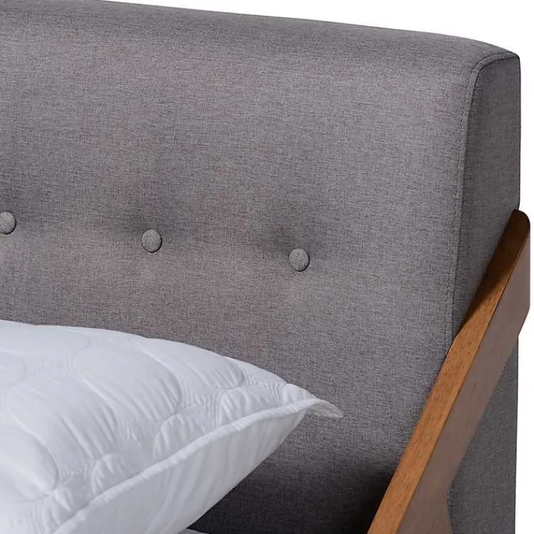 Kirklands Home Tufted and Natural Walnut King Platform Bed Gray New