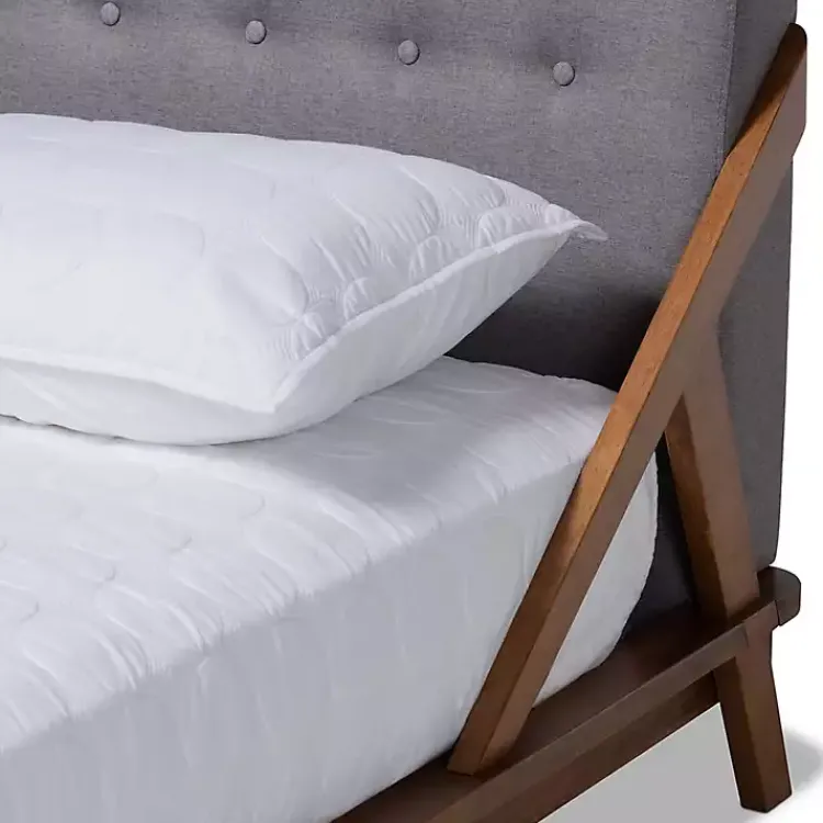 Kirklands Home Tufted and Natural Walnut King Platform Bed Gray New