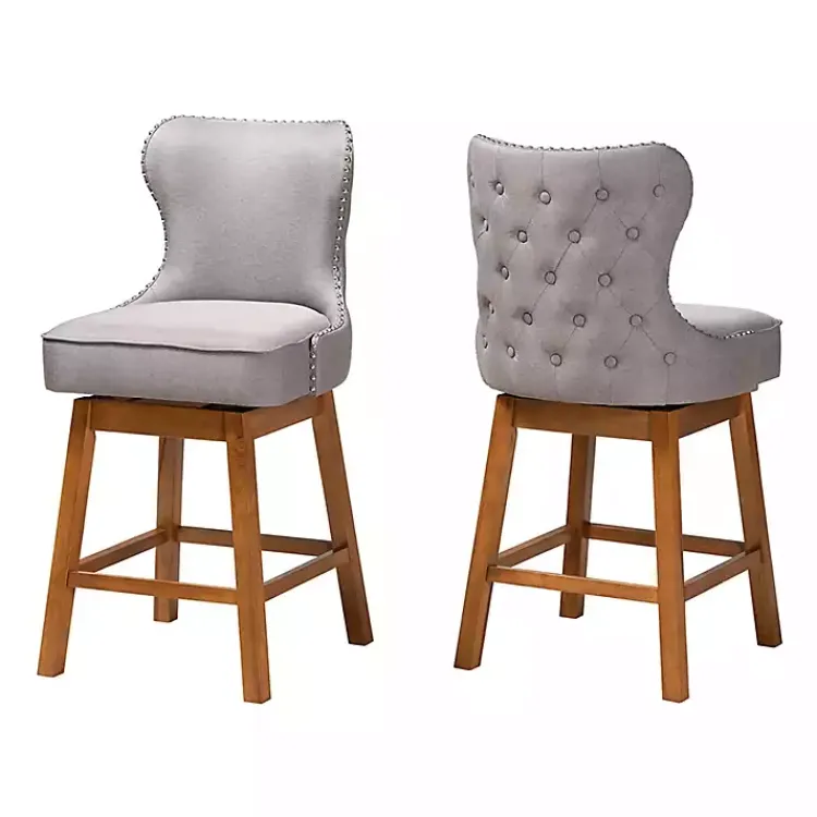 Kirklands Home Tufted Back Swivel Counter Stools, Set of 2 Gray Outlet