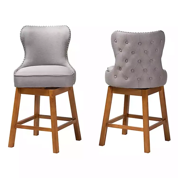Kirklands Home Tufted Back Swivel Counter Stools, Set of 2 Gray Outlet