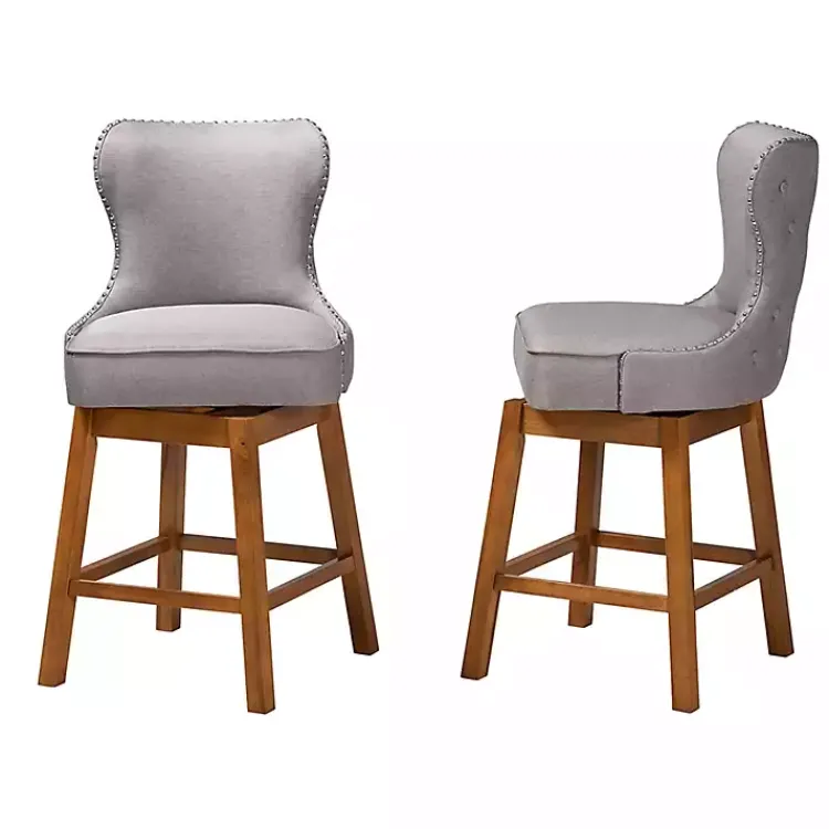 Kirklands Home Tufted Back Swivel Counter Stools, Set of 2 Gray Outlet