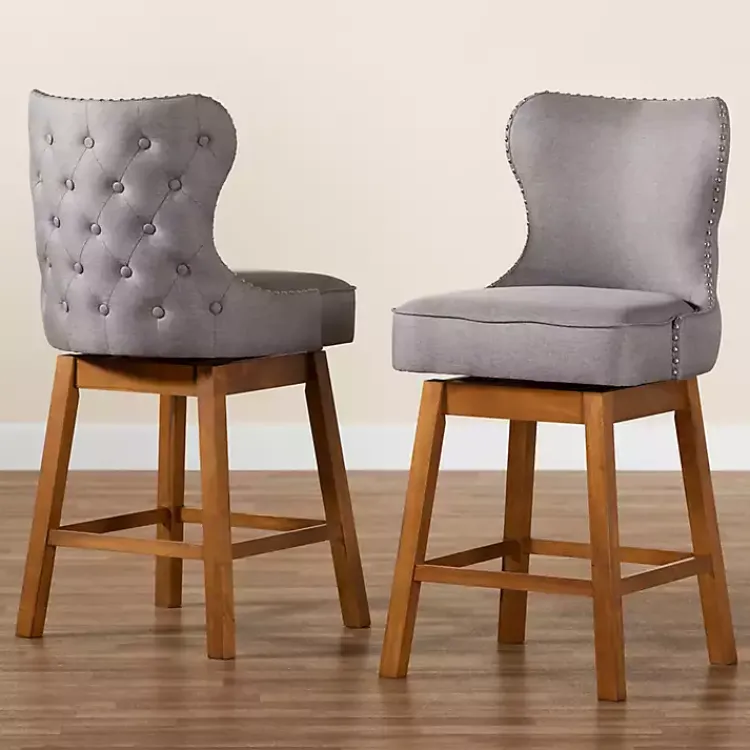 Kirklands Home Tufted Back Swivel Counter Stools, Set of 2 Gray Outlet