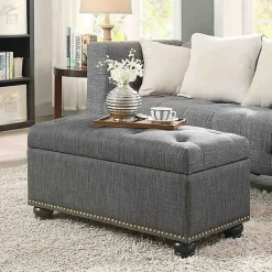 Kirklands Home Tufted Jess Storage Ottoman Bench Gray Best